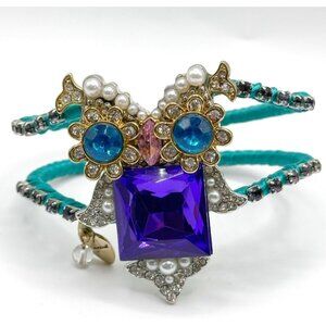 Betsey Johnson Rhinestone Faux Pearl Owl Clamper Bracelet Bejeweled‎ Purple